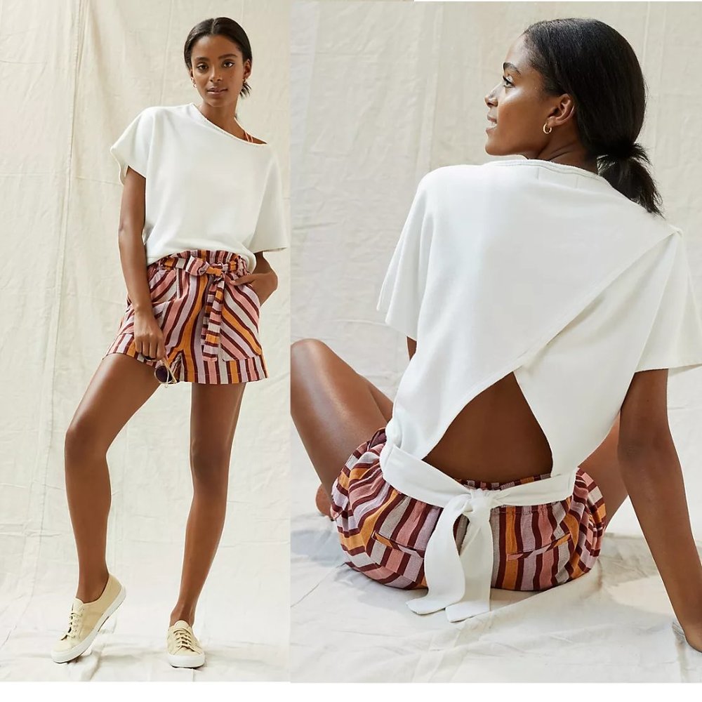 Anthropologie White Short Sleeve Sweatshirt